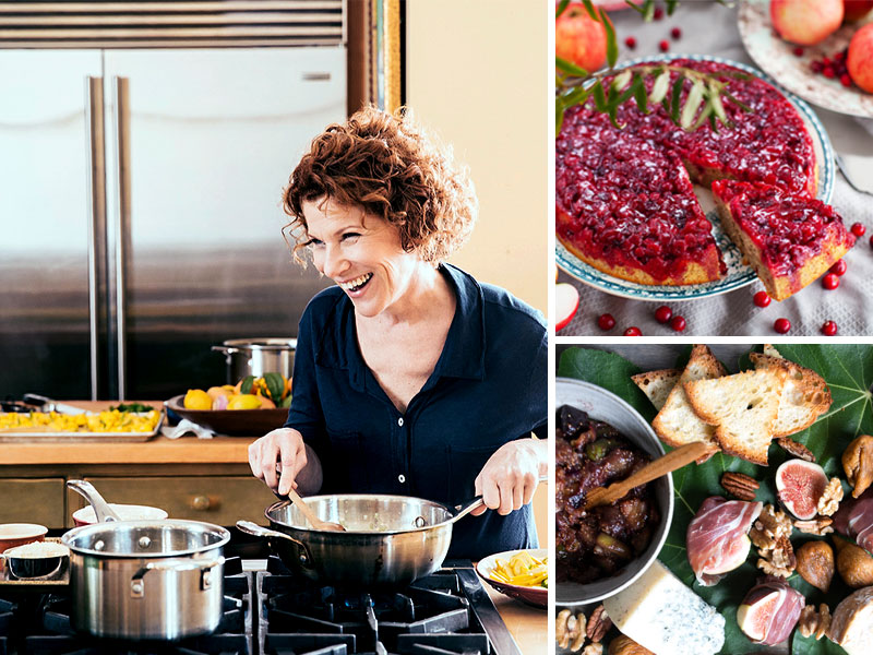 joanne slicing vegetables and with two dishes on the right